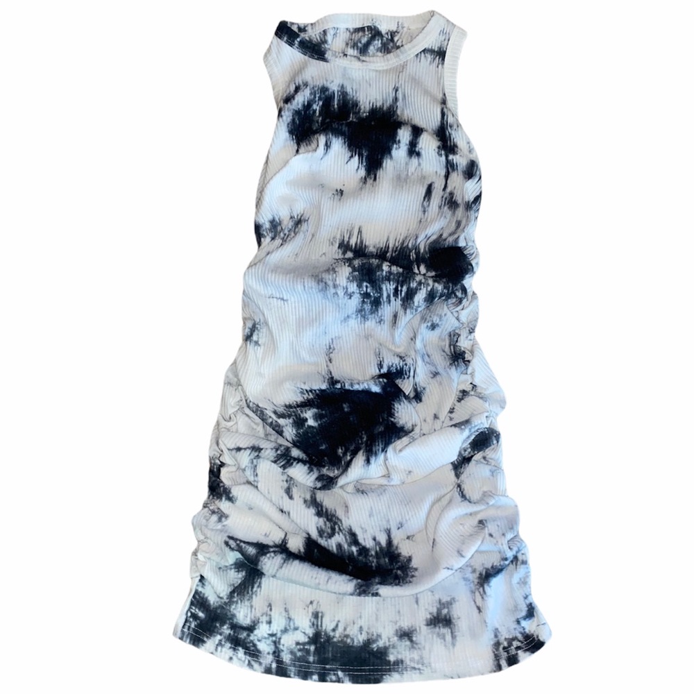 SHEIN Black White Tie Dye Ruched Side Tank Dress sz M